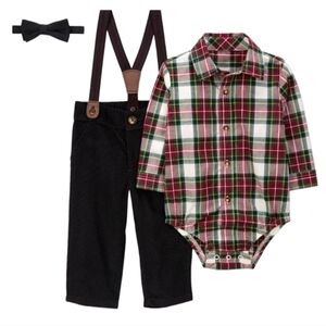 Carter's Plaid Collared Onesie and Vest With Bowtie Set for Baby - NWT